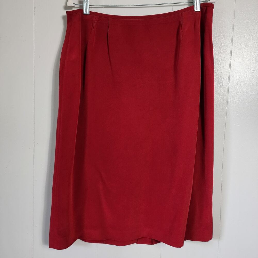 Kasper ASL Vintage Silk Red Career Classic Flowy Pleated Midi Skirt Plus 16